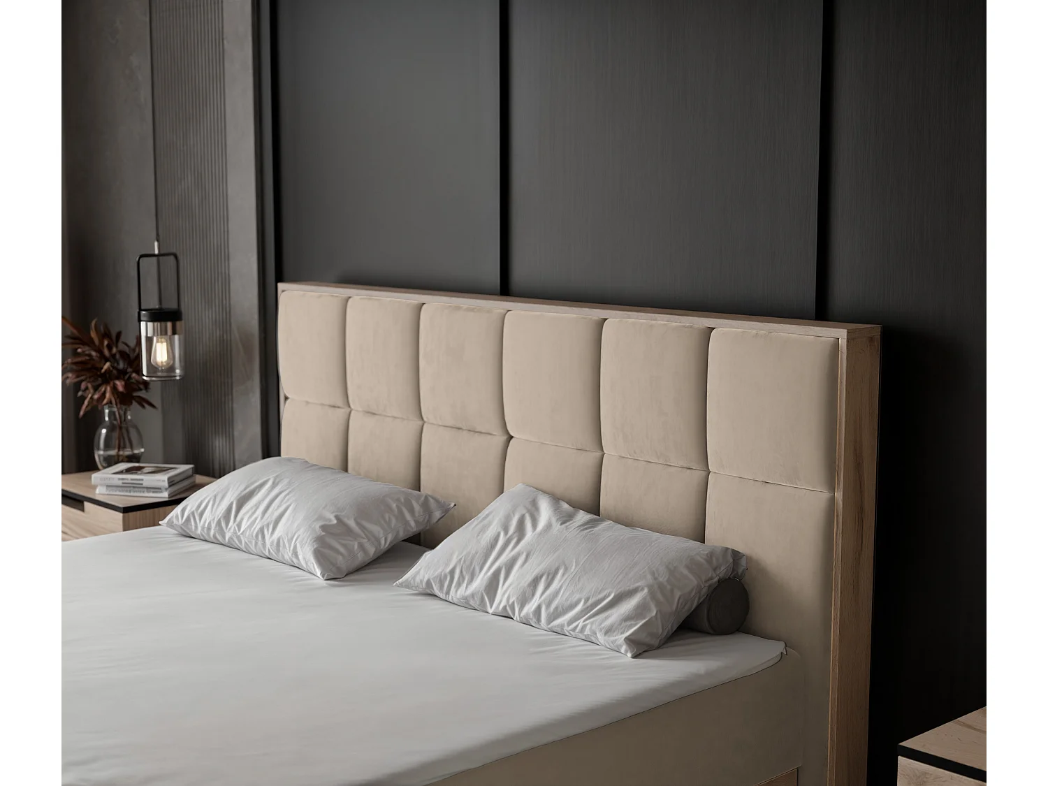 Lit continental rembourré avec surmatelas, crème - 140x200 - LAVIO II