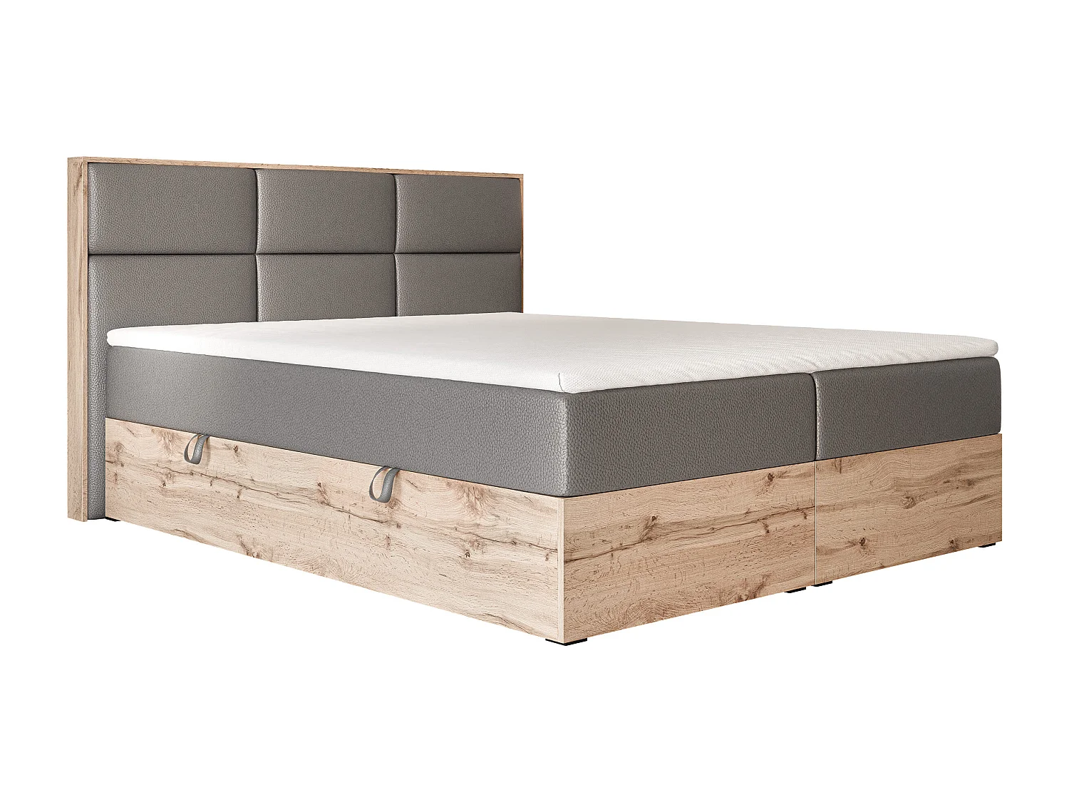 Lit continental rembourré avec surmatelas, gris  - 180x200 - LAVIO