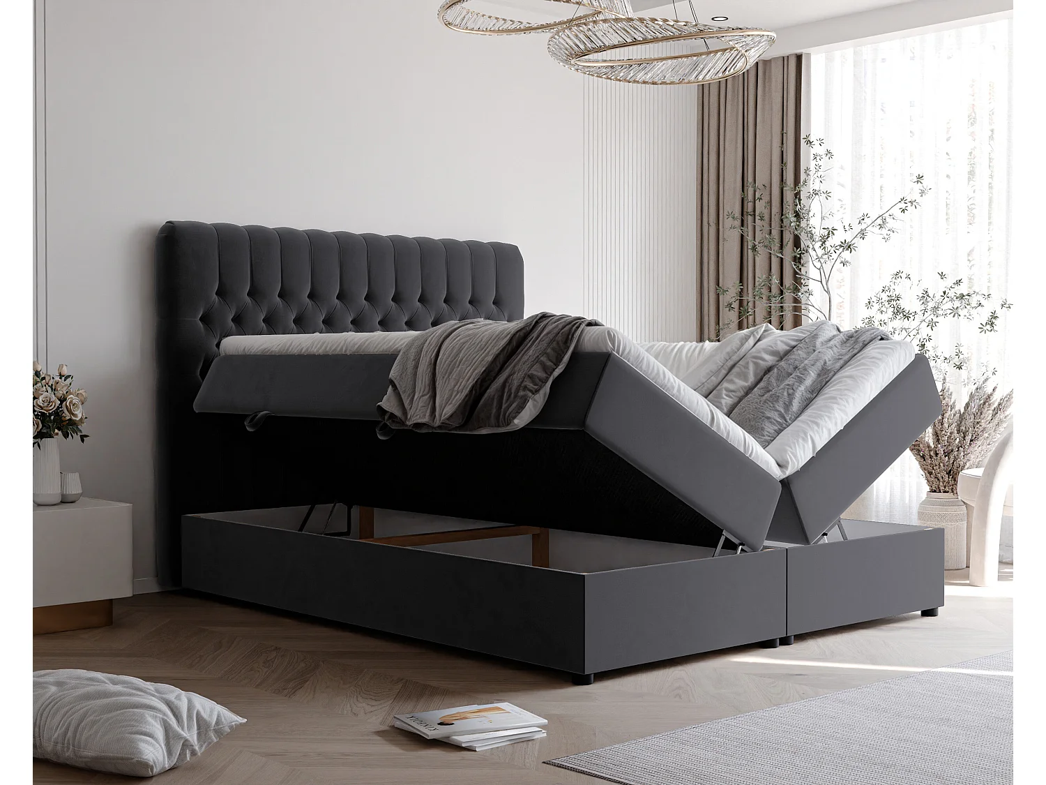 Lit continental rembourré avec matelas, gris anthracite - 120x200