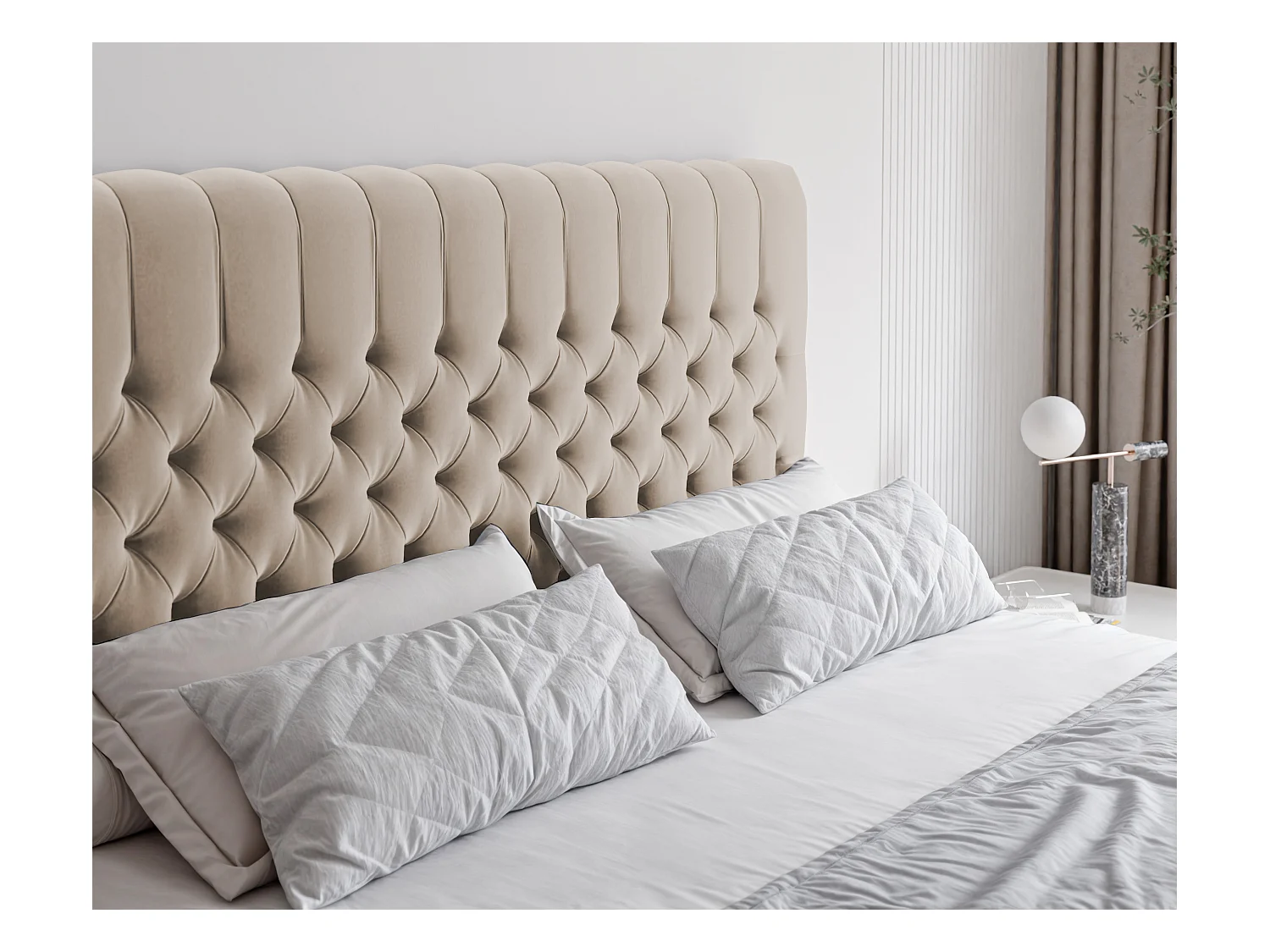 Lit continental rembourré avec matelas, crème - 140x200