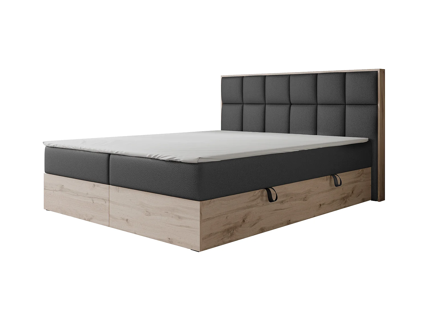 Lit continental rembourré avec surmatelas, noir  - 160x200 - LAVIO II