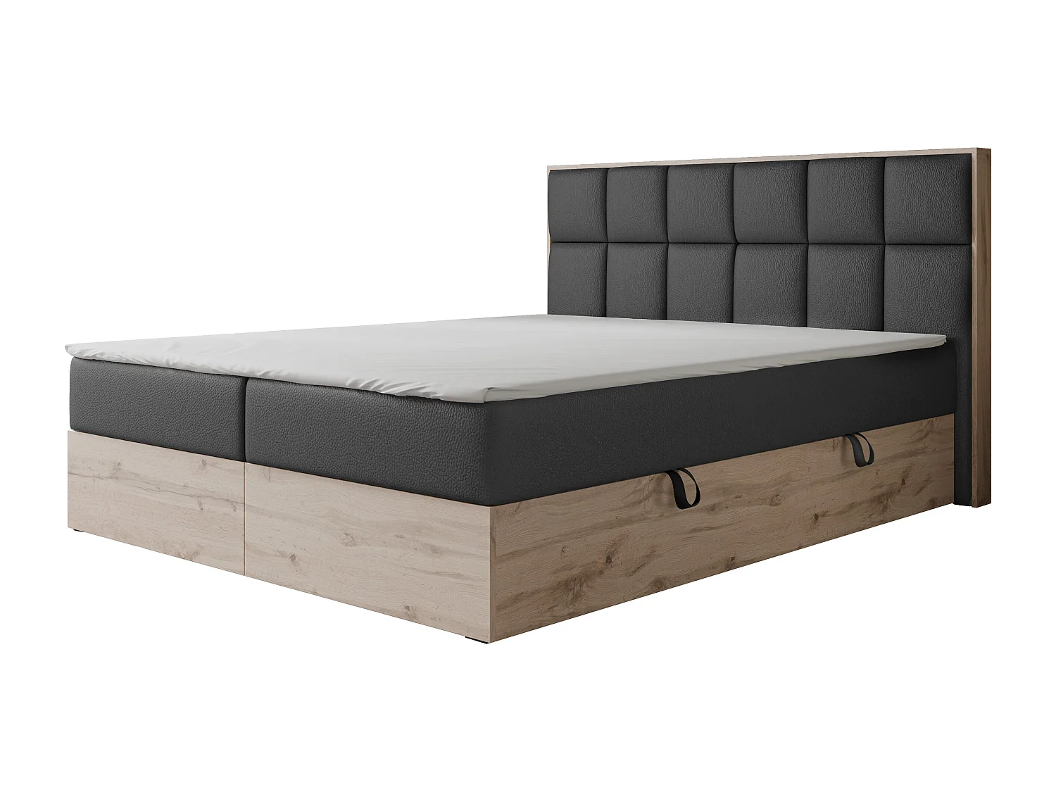 Lit continental rembourré avec surmatelas, noir  - 160x200 - LAVIO II