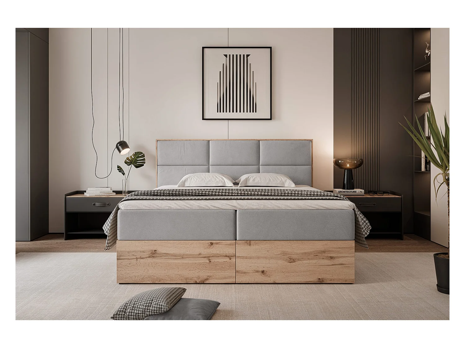 Lit continental rembourré avec surmatelas, gris - 120x200 - LAVIO