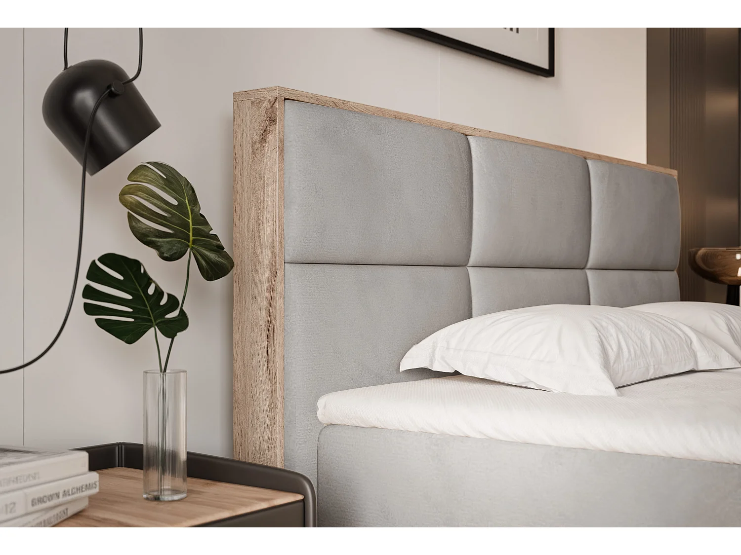 Lit continental rembourré avec surmatelas, gris - 120x200 - LAVIO