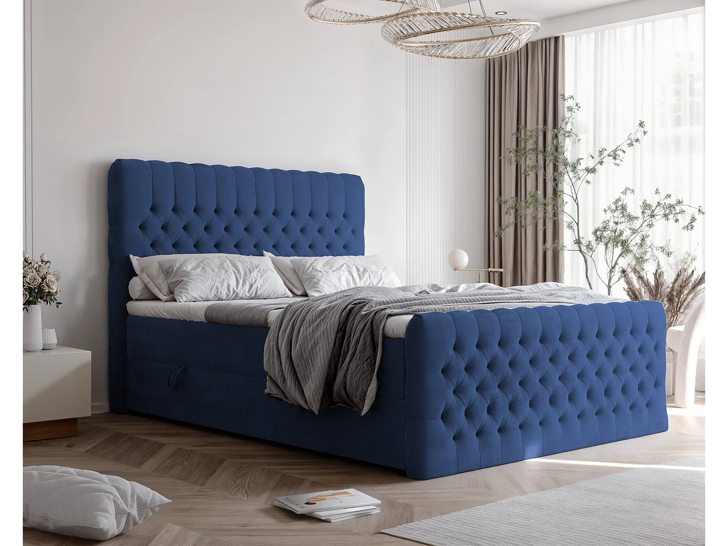 Lit continental rembourré avec matelas, bleu - 200x200