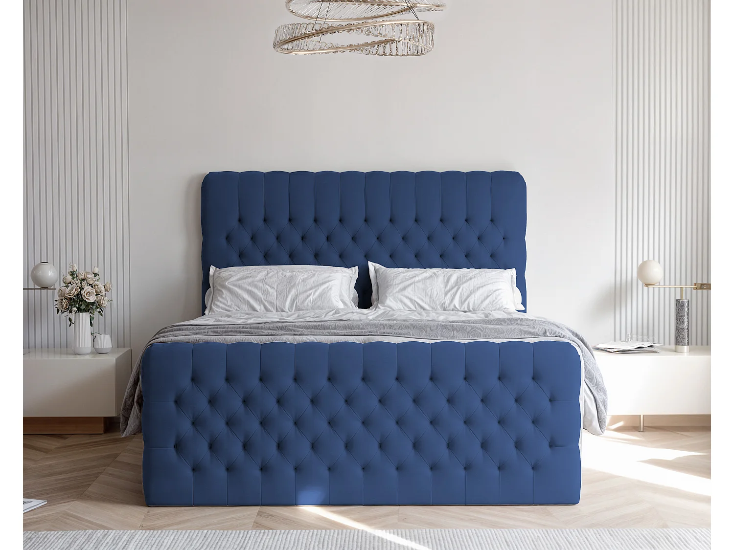 Lit continental rembourré avec matelas, bleu - 200x200