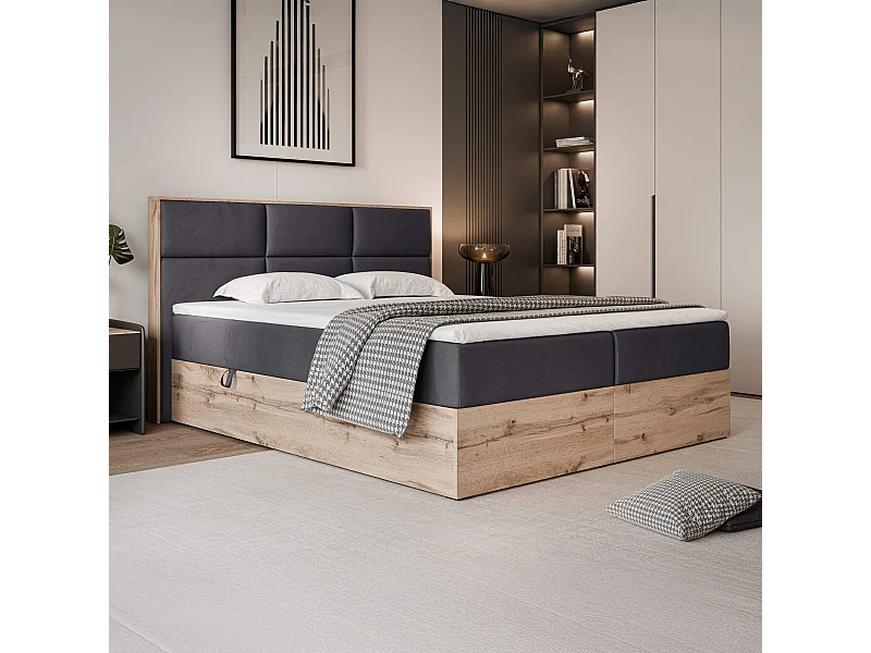 Lit continental rembourré avec surmatelas, gris anthracite - 200x200 - LAVIO
