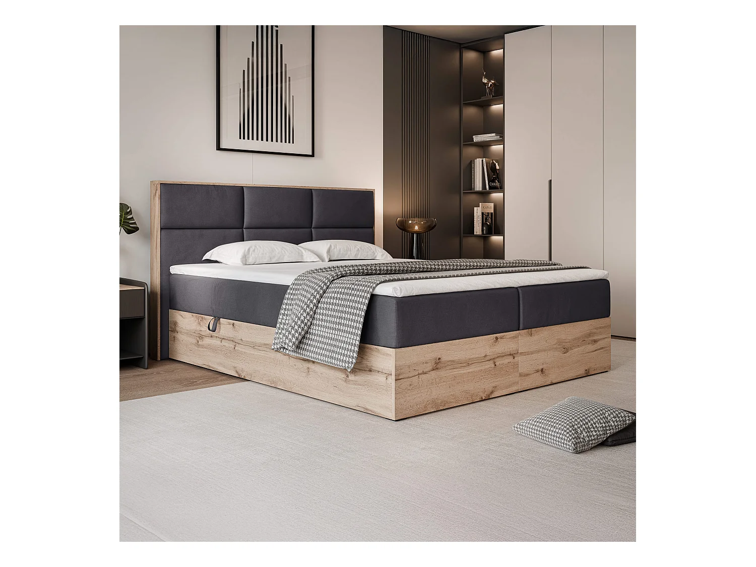 Lit continental rembourré avec surmatelas, gris anthracite - 200x200 - LAVIO