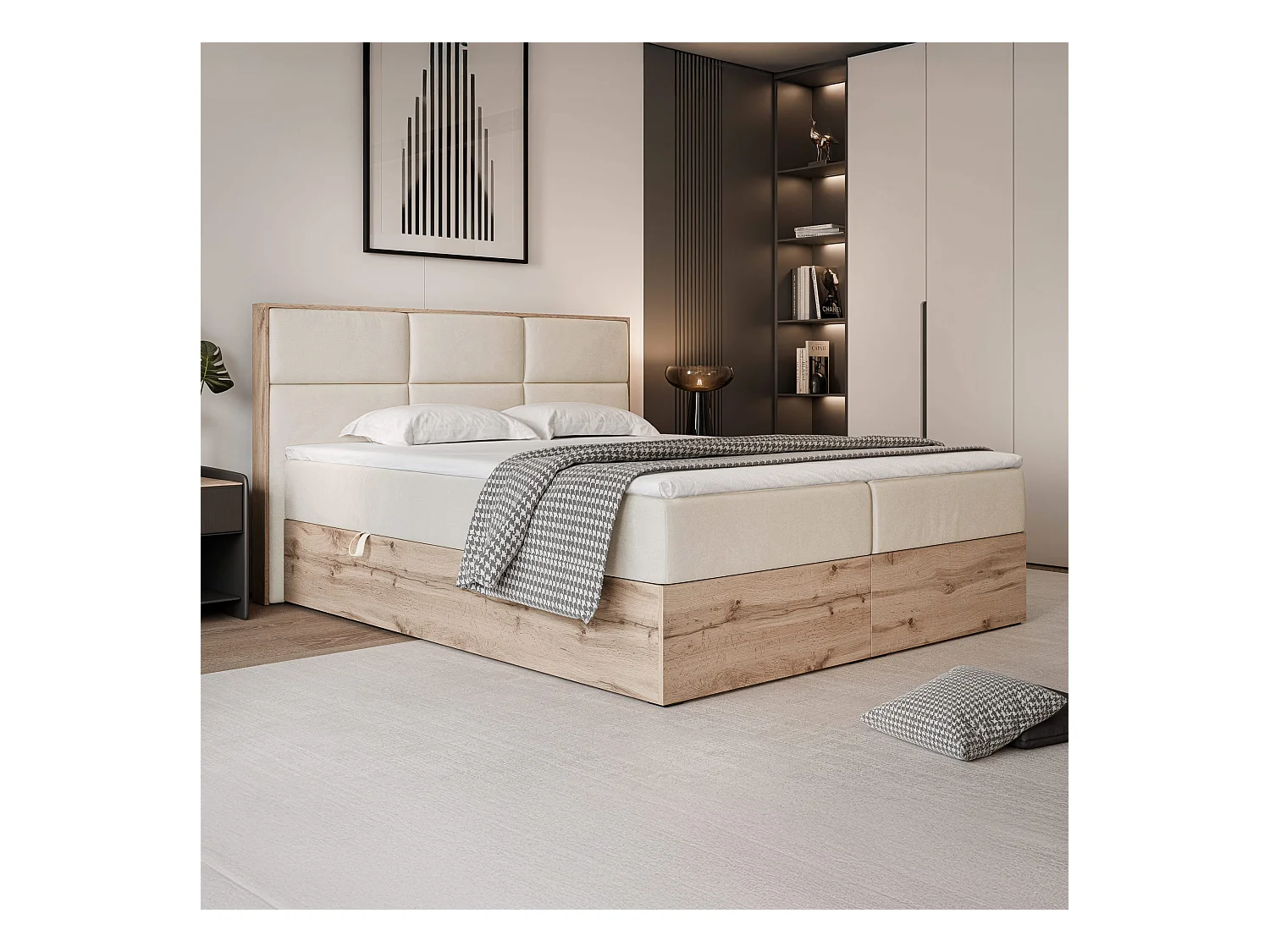 Lit continental rembourré avec surmatelas, beige - 140x200 - LAVIO