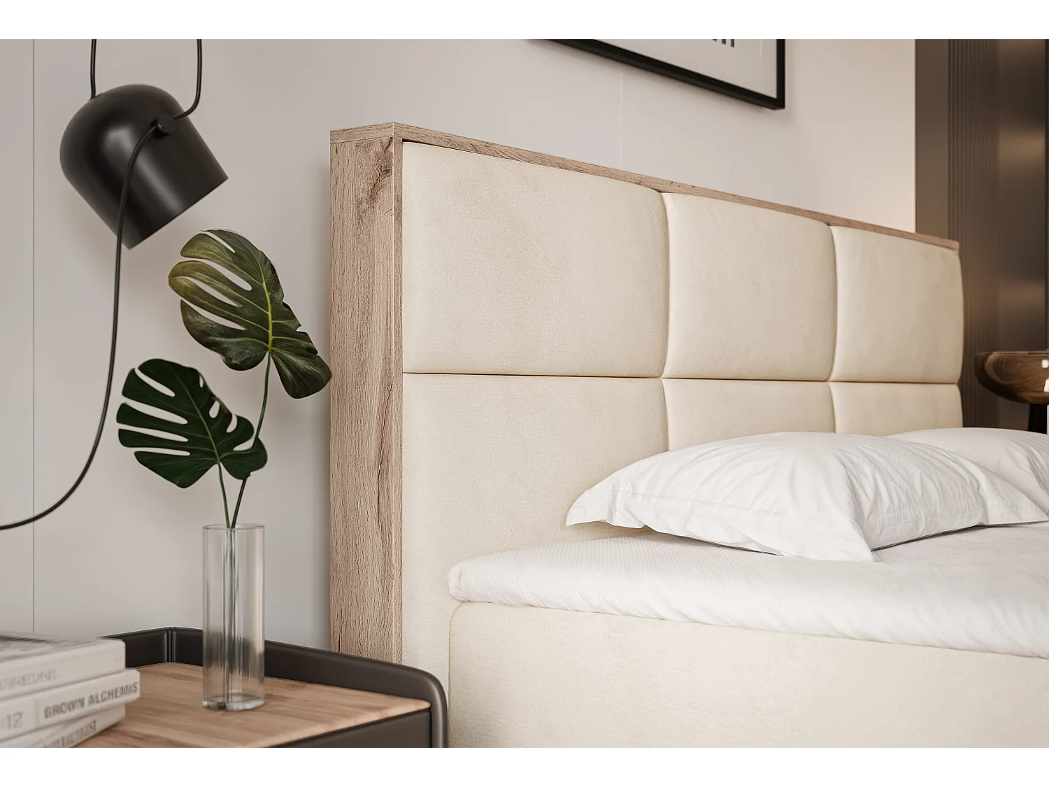 Lit continental rembourré avec surmatelas, beige - 140x200 - LAVIO