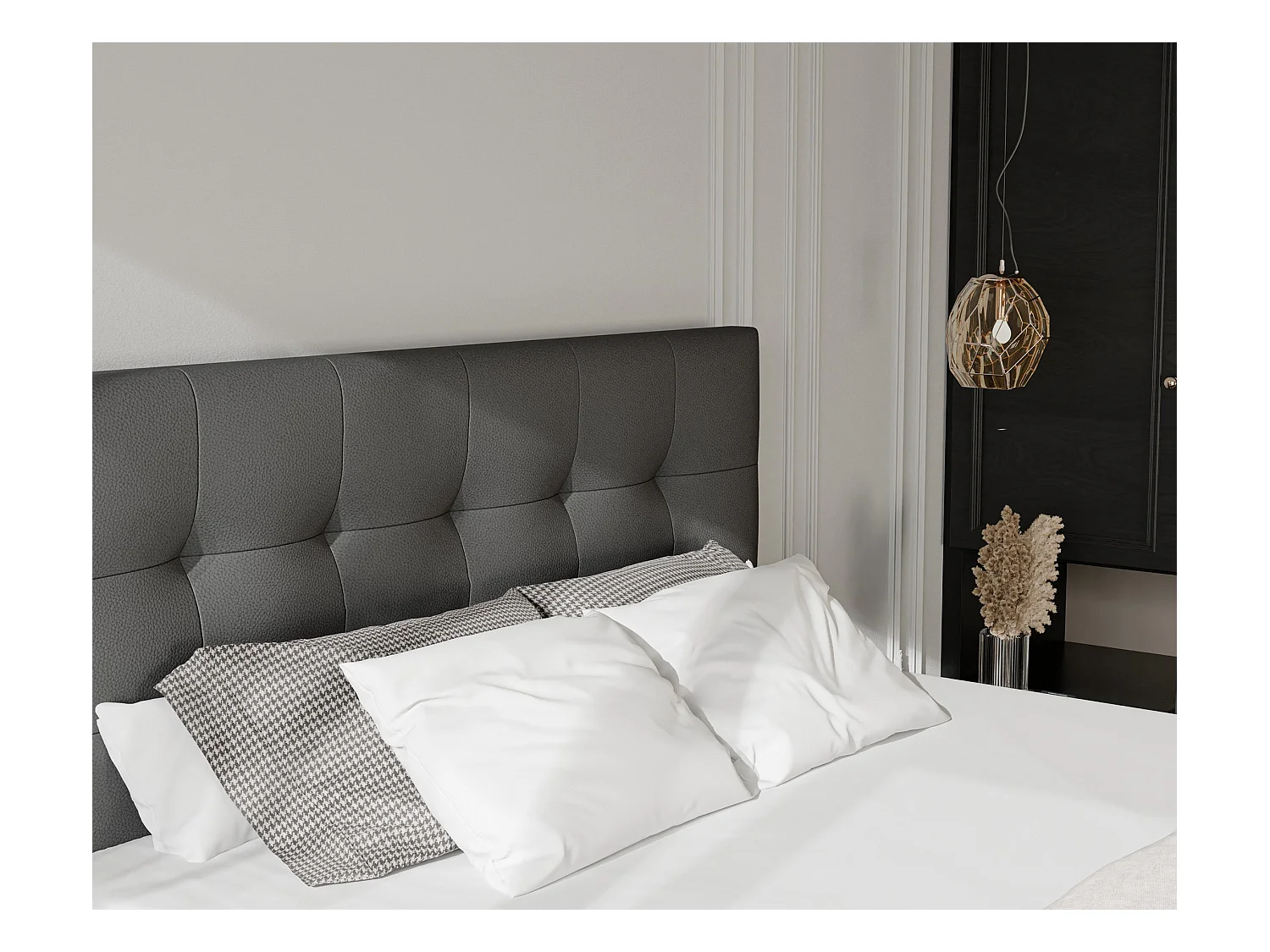 Lit continental rembourré avec surmatelas, noir  - 140x200 - AZARIO