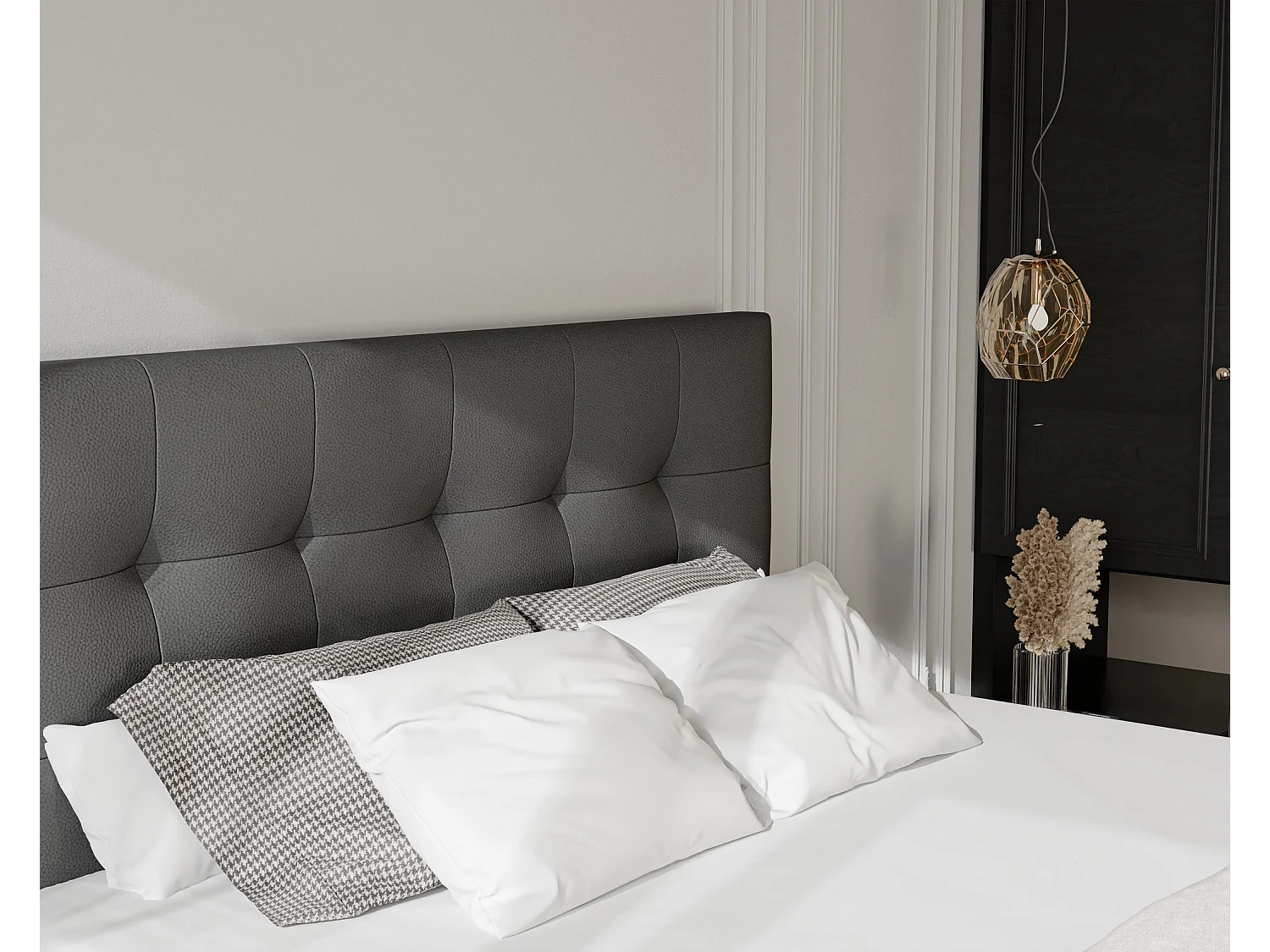 Lit continental rembourré avec surmatelas, noir  - 140x200 - AZARIO