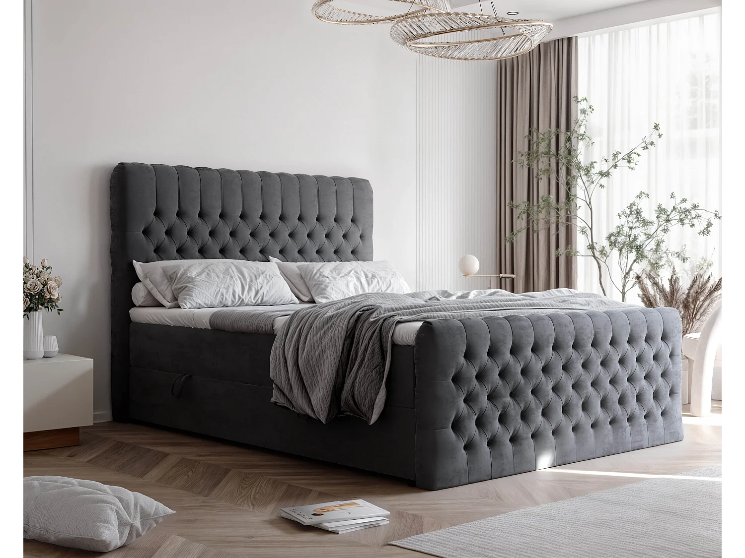 Lit continental rembourré avec matelas, gris anthracite - 160x200