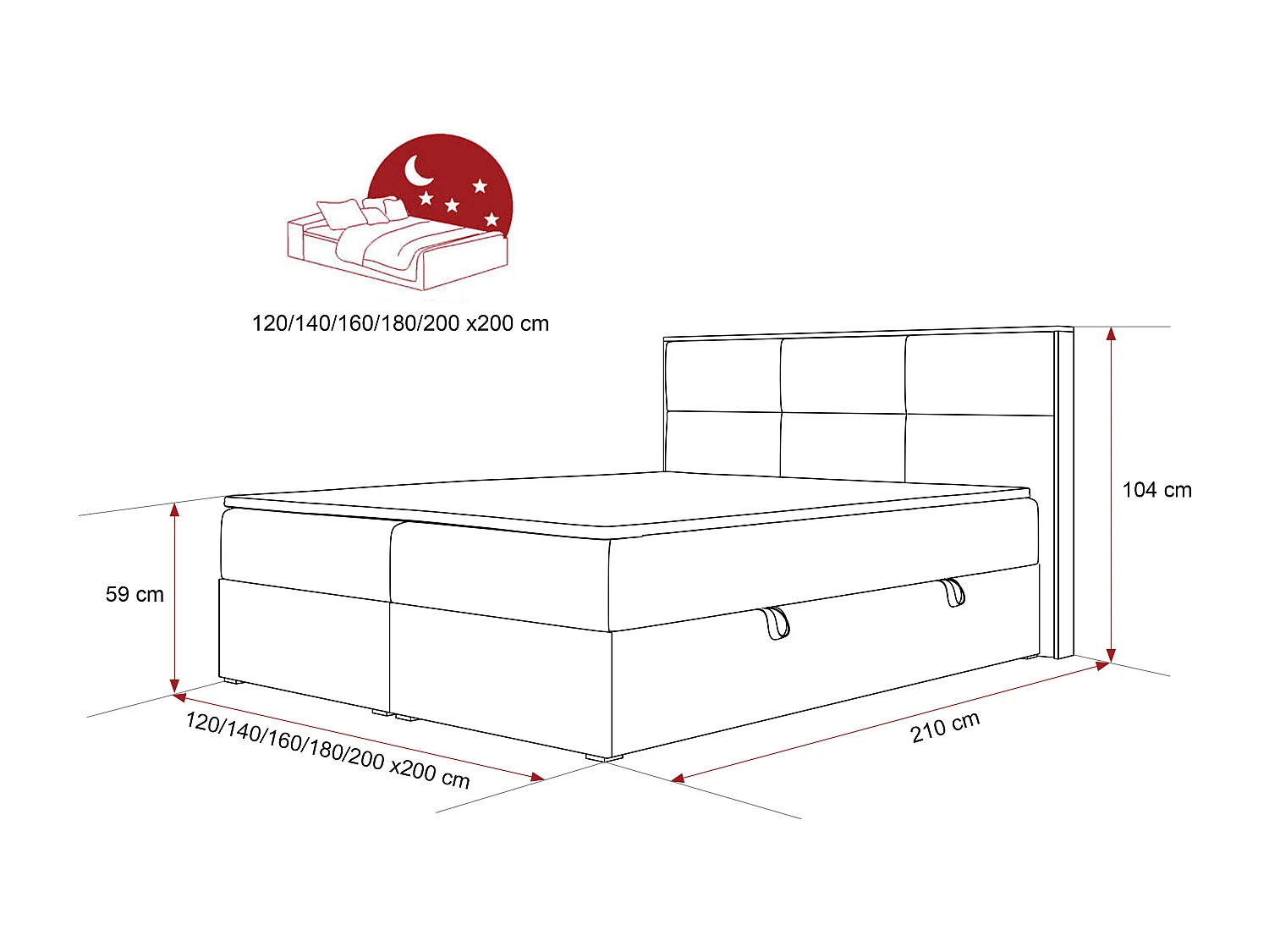 Lit continental rembourré avec surmatelas, bleu - 200x200 - LAVIO