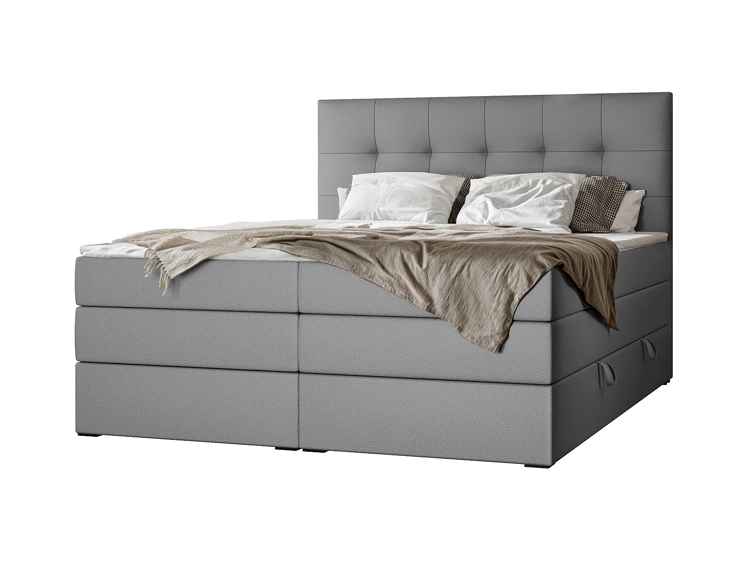 Lit continental rembourré avec surmatelas, gris  - 200x200 - AZARIO