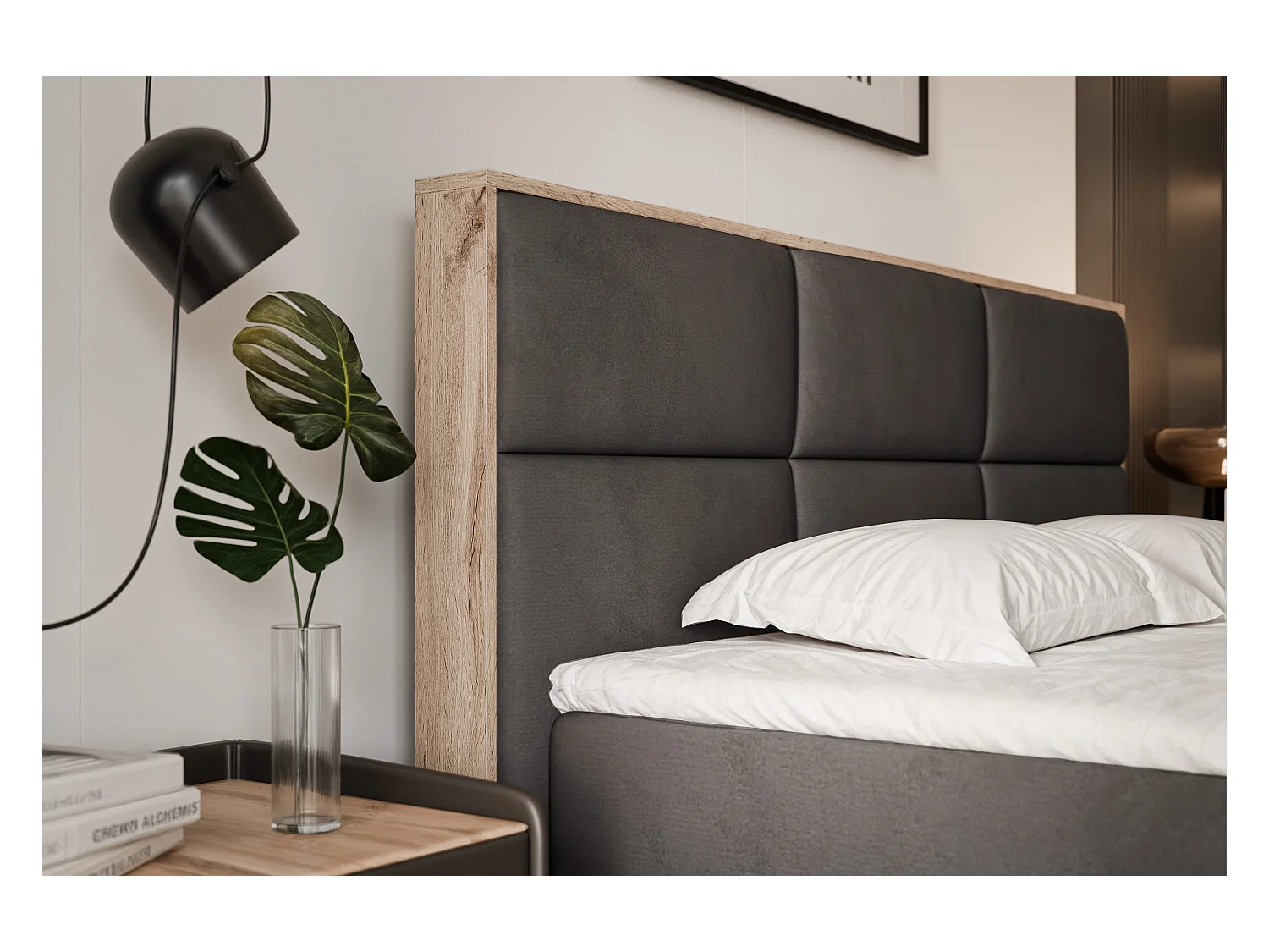 Lit continental rembourré avec surmatelas, gris anthracite - 200x200 - LAVIO