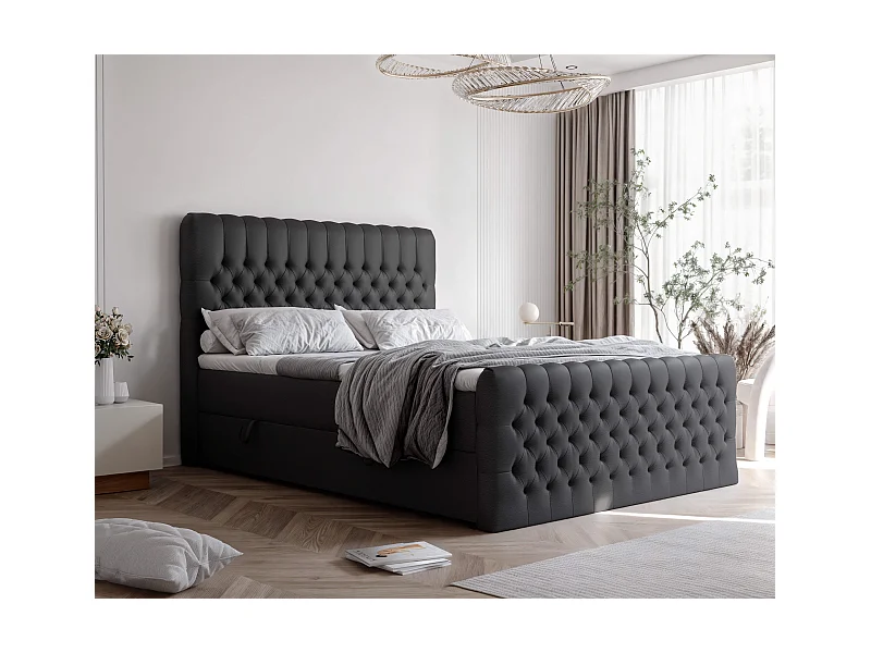Lit continental rembourré avec matelas, noir  - 180x200