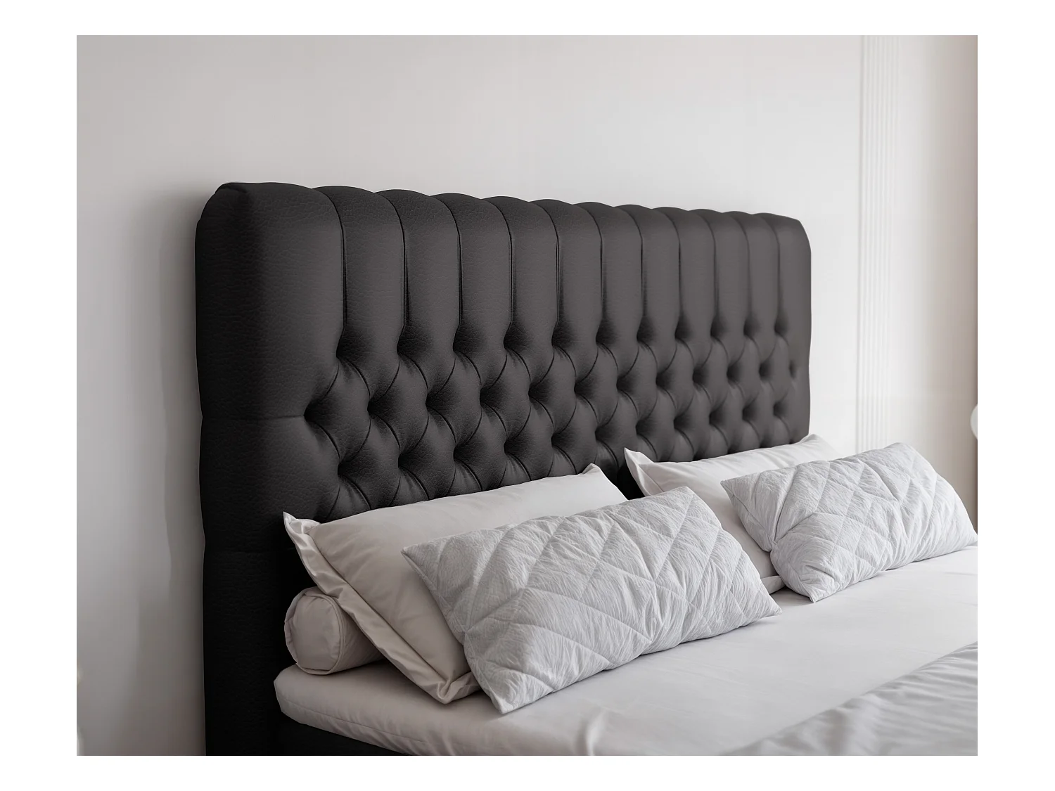 Lit continental rembourré avec matelas, noir  - 180x200