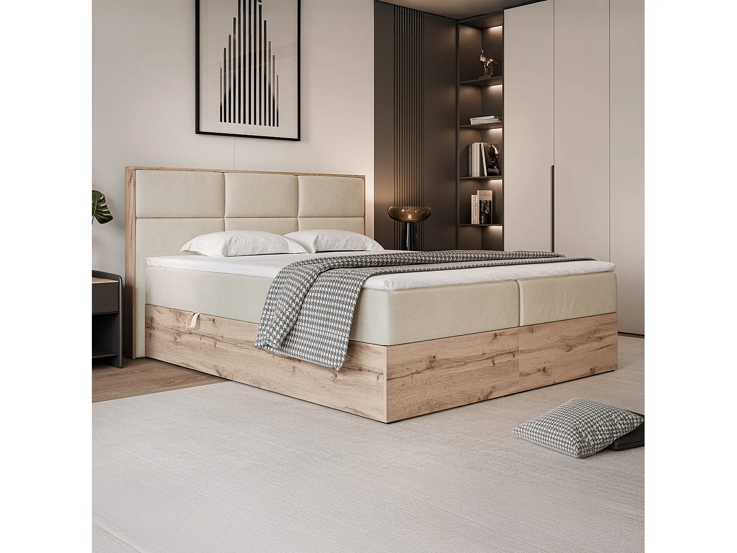 Lit continental rembourré avec surmatelas, crème - 120x200 - LAVIO