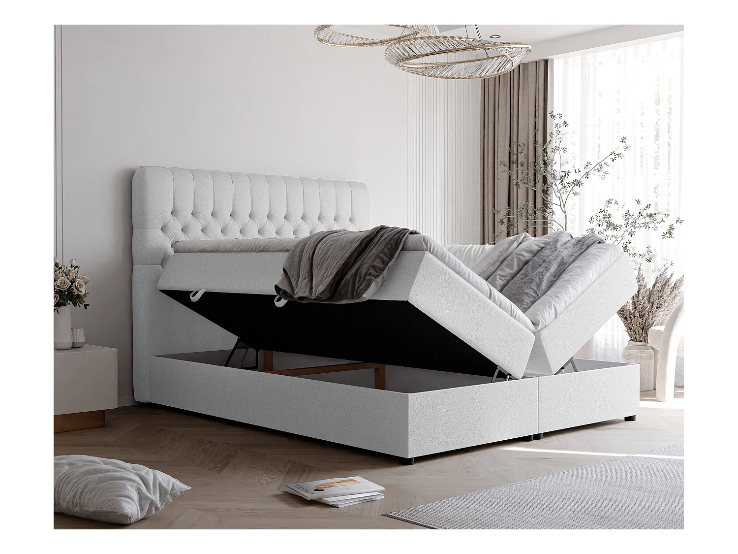 Lit continental rembourré avec matelas, blanc  - 180x200