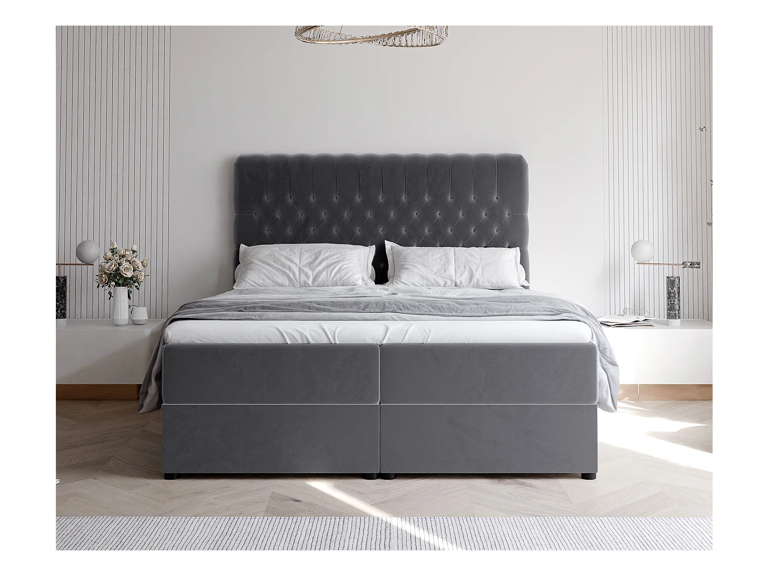 Lit continental rembourré avec matelas, gris anthracite - 160x200