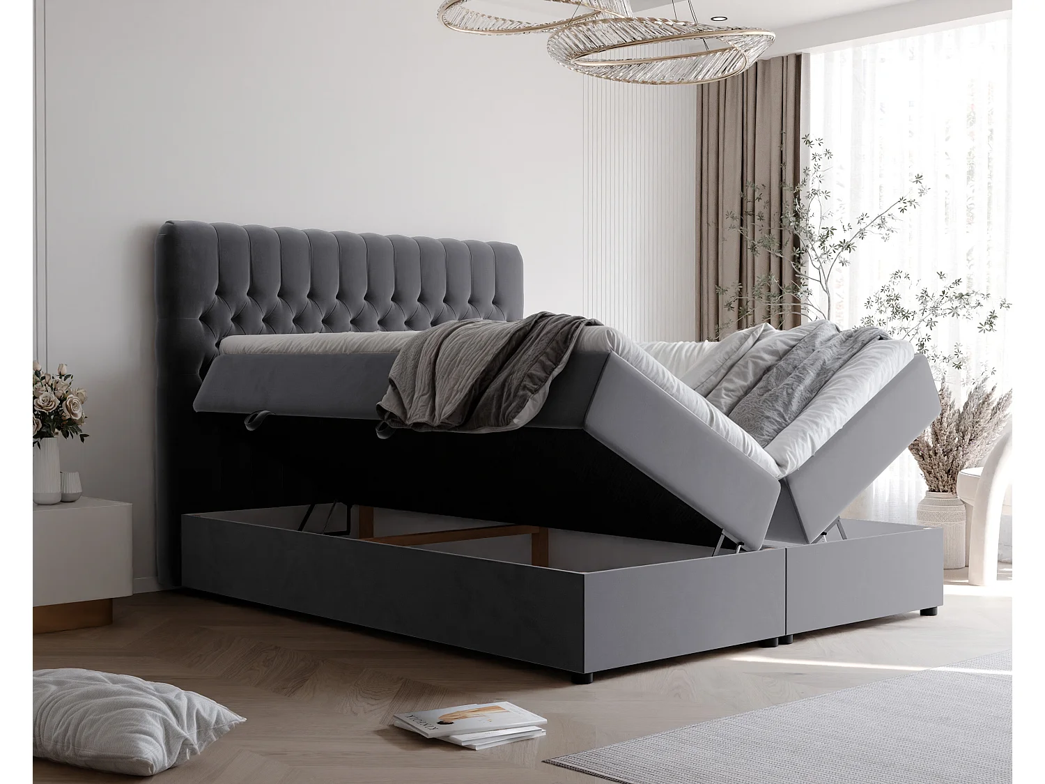 Lit continental rembourré avec matelas, gris anthracite - 160x200