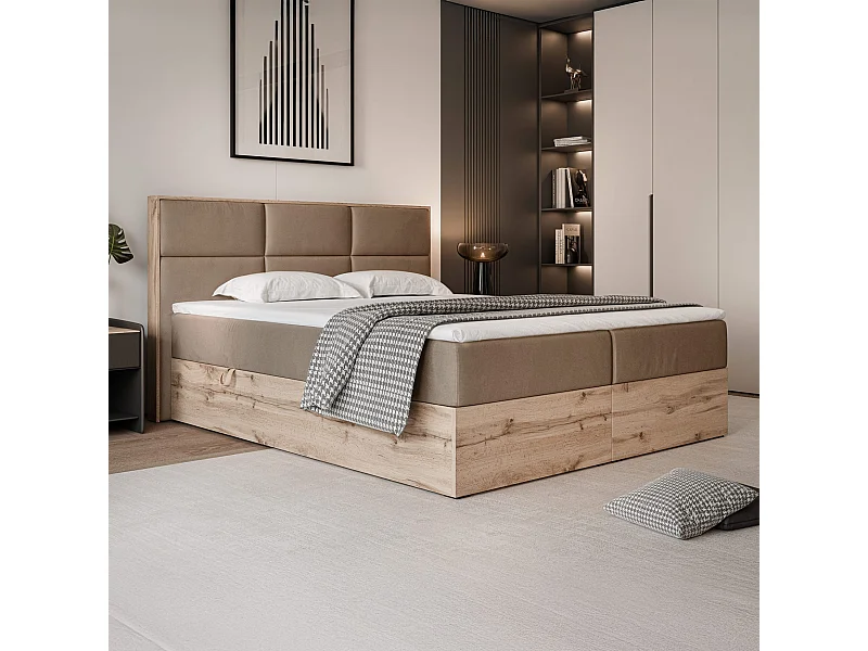 Lit continental rembourré avec surmatelas, marron - 160x200 - LAVIO