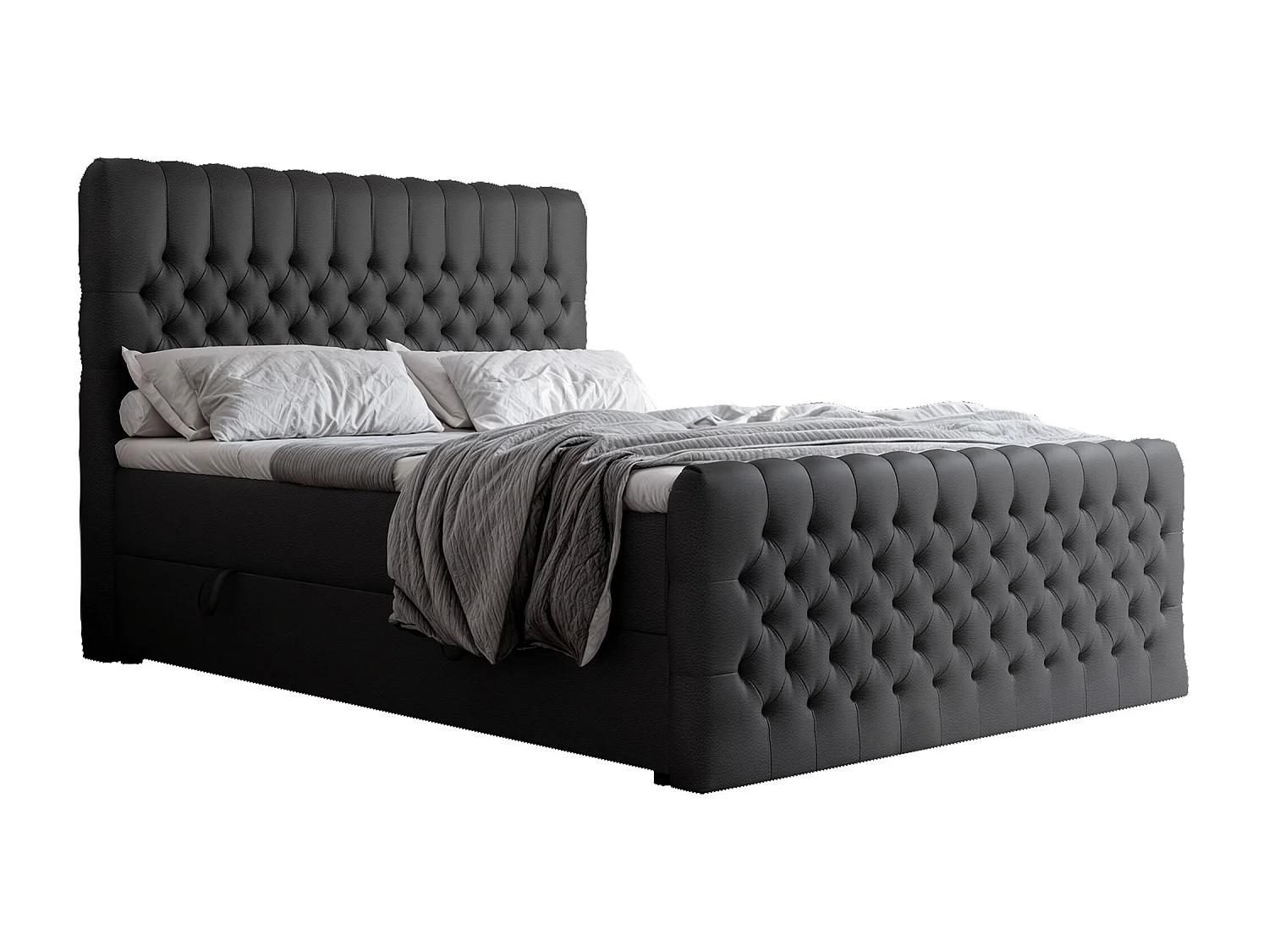 Lit continental rembourré avec matelas, noir  - 140x200