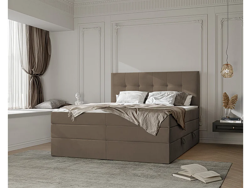 Lit continental rembourré avec surmatelas, marron - 160x200 - AZARIO