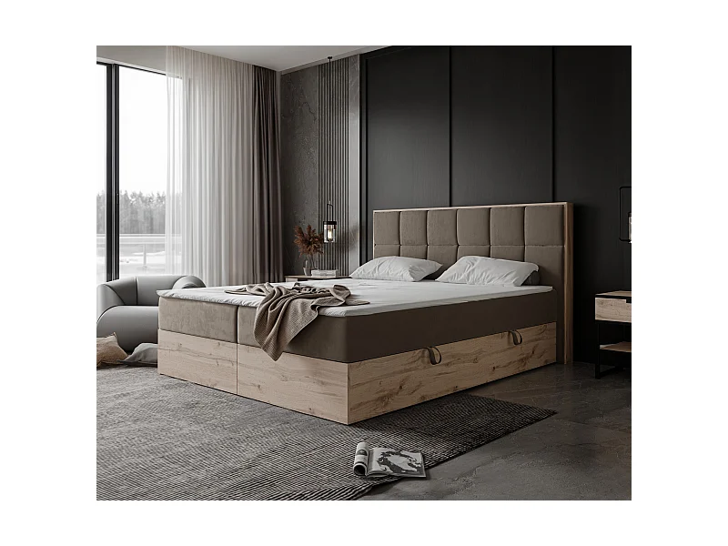 Lit continental rembourré avec surmatelas, marron - 180x200 - LAVIO II