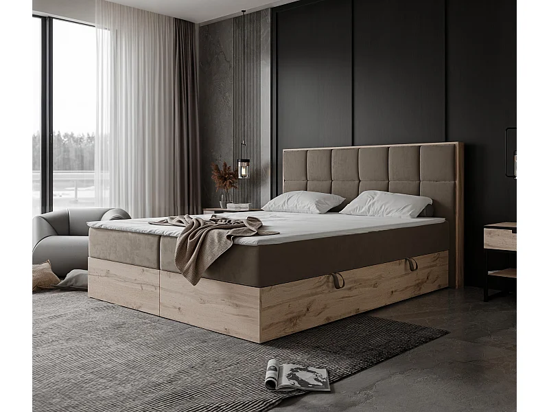 Lit continental rembourré avec surmatelas, marron - 180x200 - LAVIO II