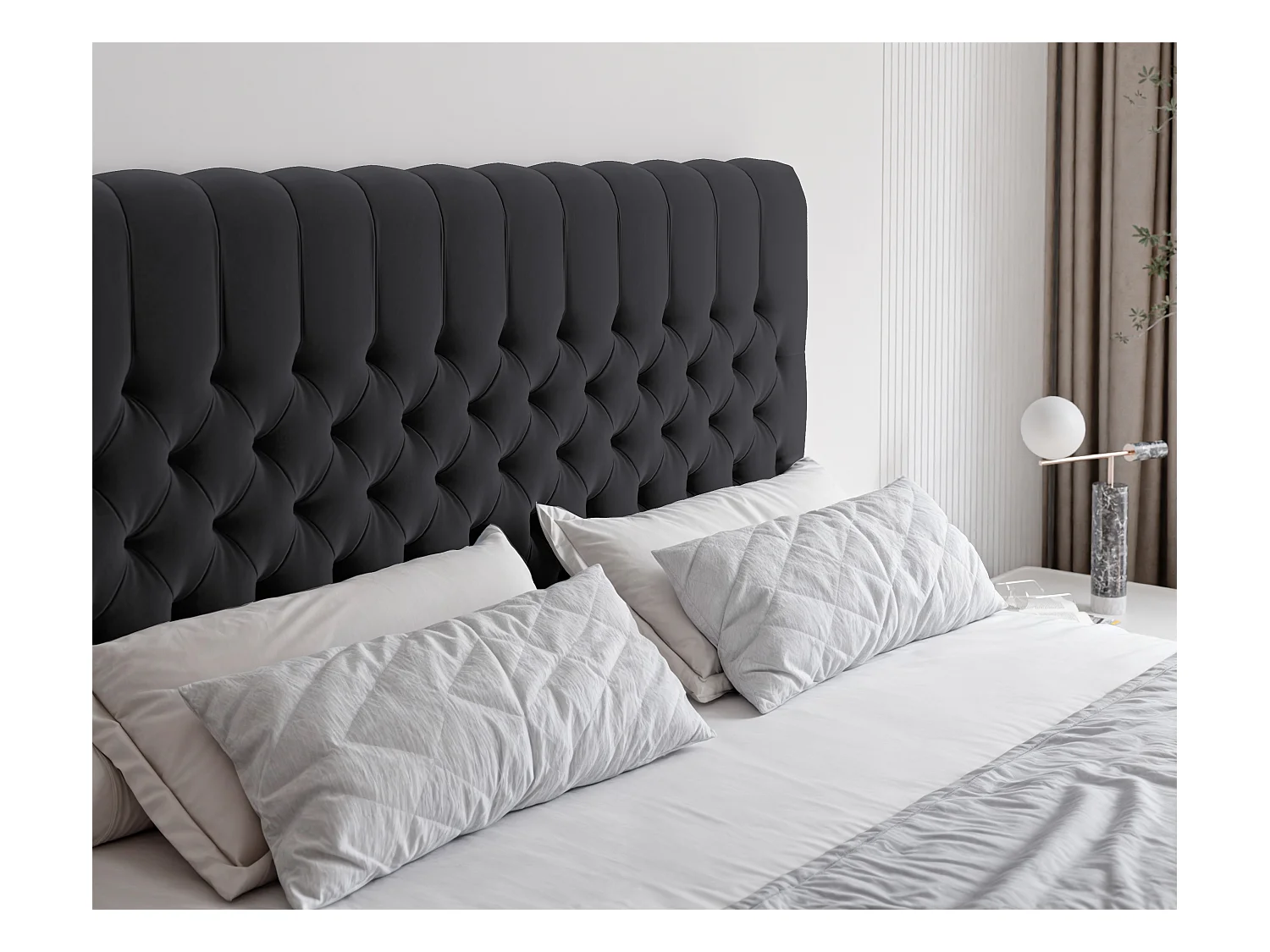 Lit continental rembourré avec matelas, noir - 180x200