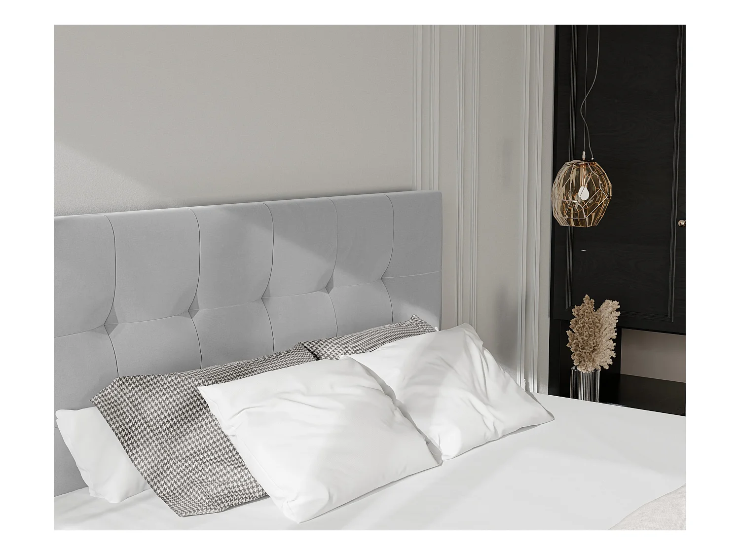 Lit continental rembourré avec surmatelas, gris - 200x200 - AZARIO