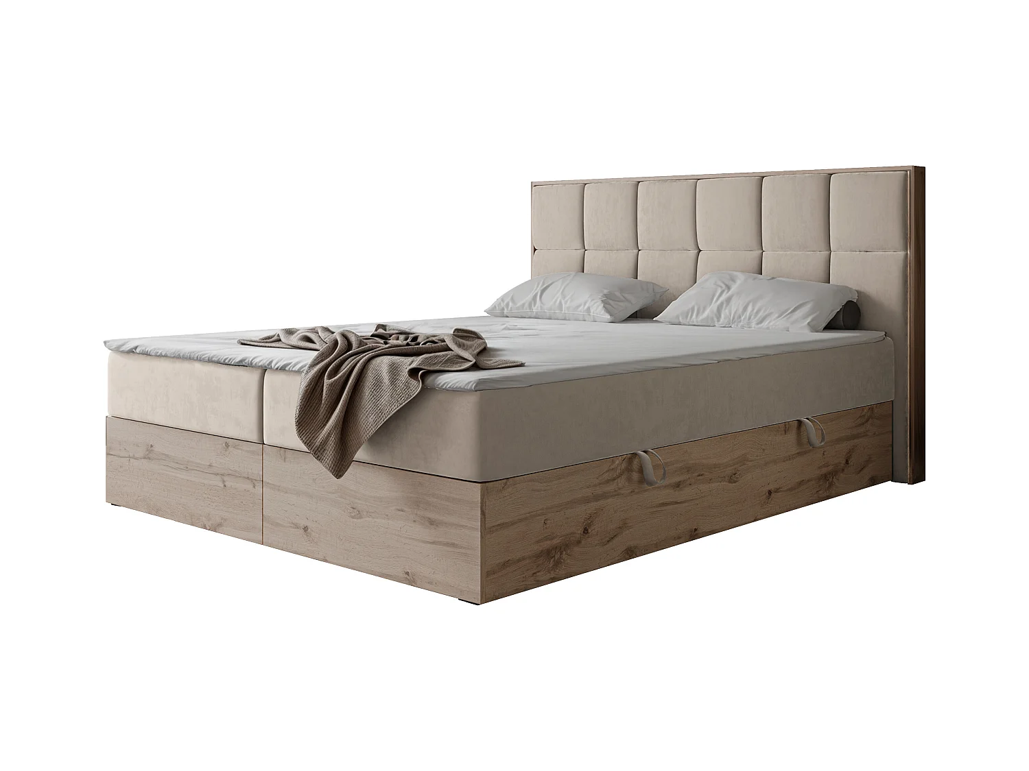 Lit continental rembourré avec surmatelas, beige - 180x200 - LAVIO II