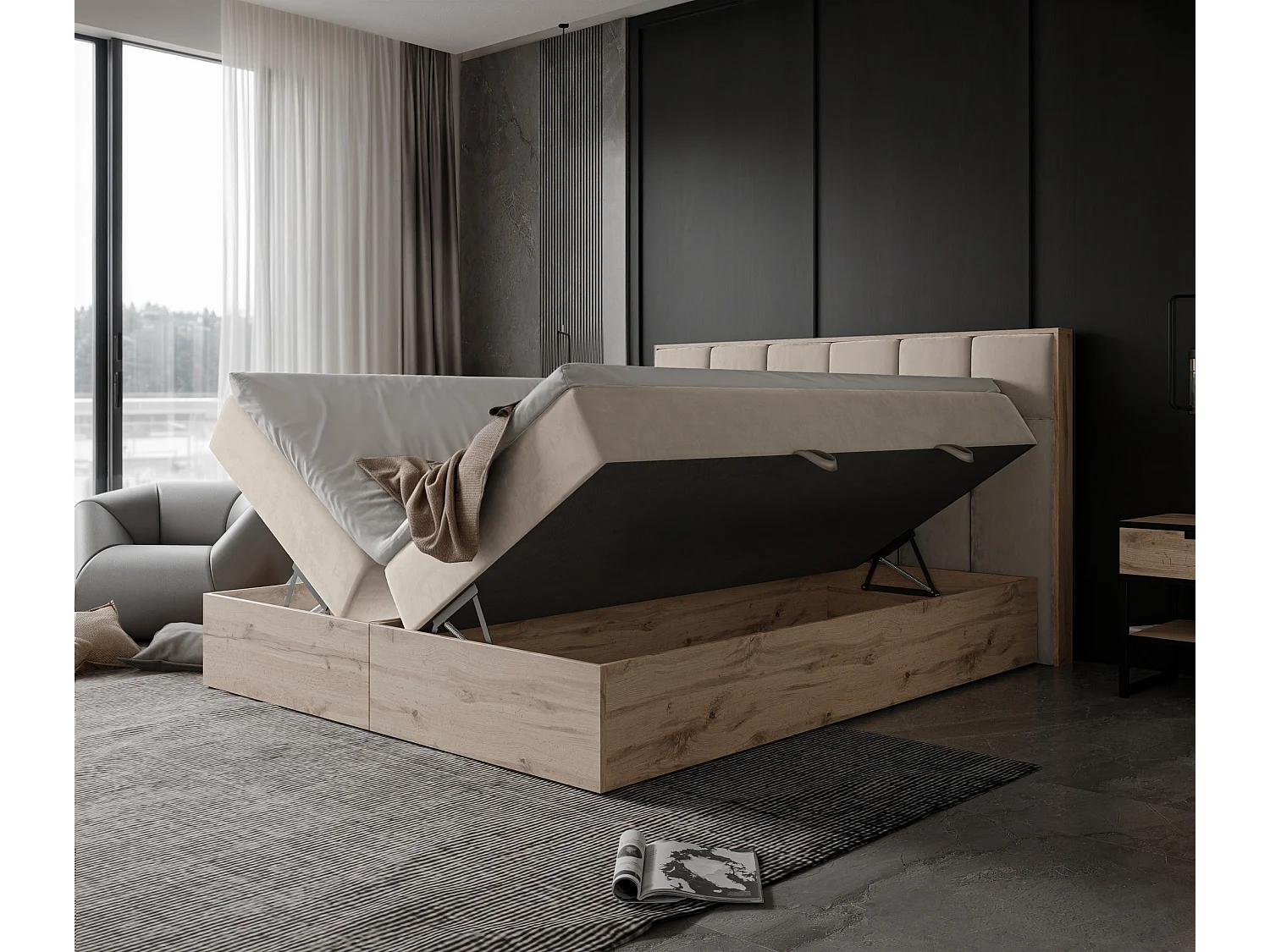 Lit continental rembourré avec surmatelas, beige - 180x200 - LAVIO II