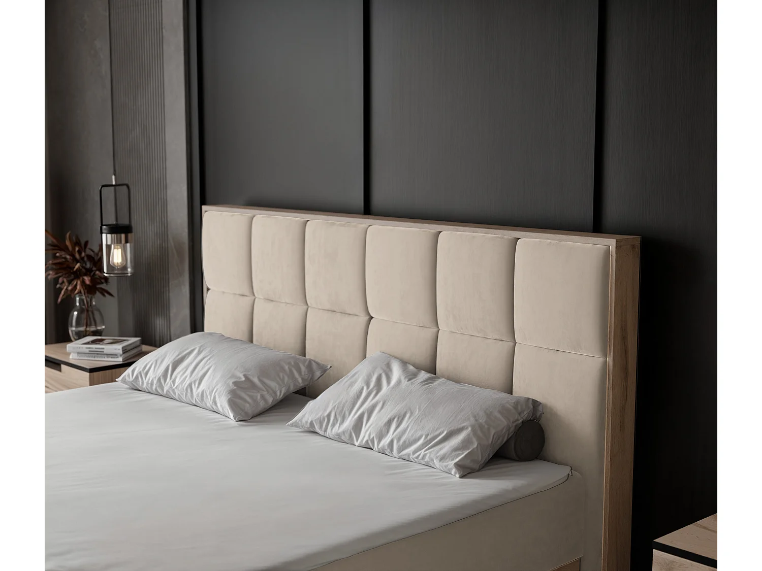 Lit continental rembourré avec surmatelas, beige - 180x200 - LAVIO II