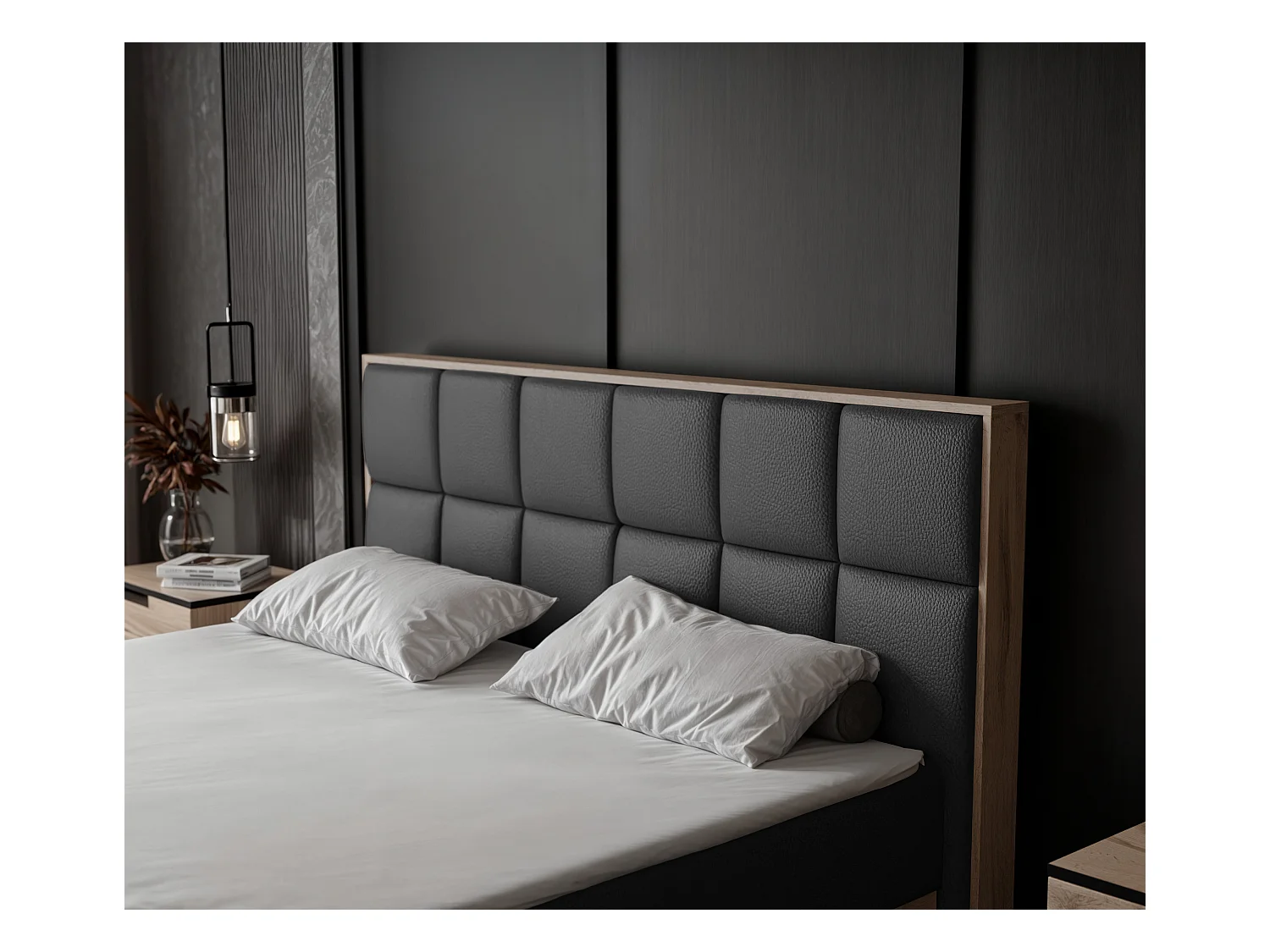 Lit continental rembourré avec surmatelas, noir  - 120x200 - LAVIO II