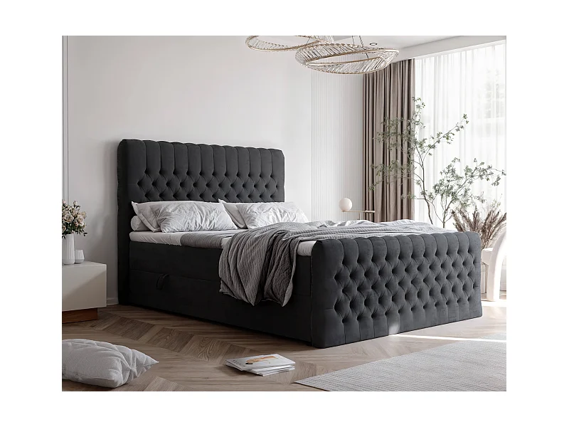 Lit continental rembourré avec matelas, noir - 180x200