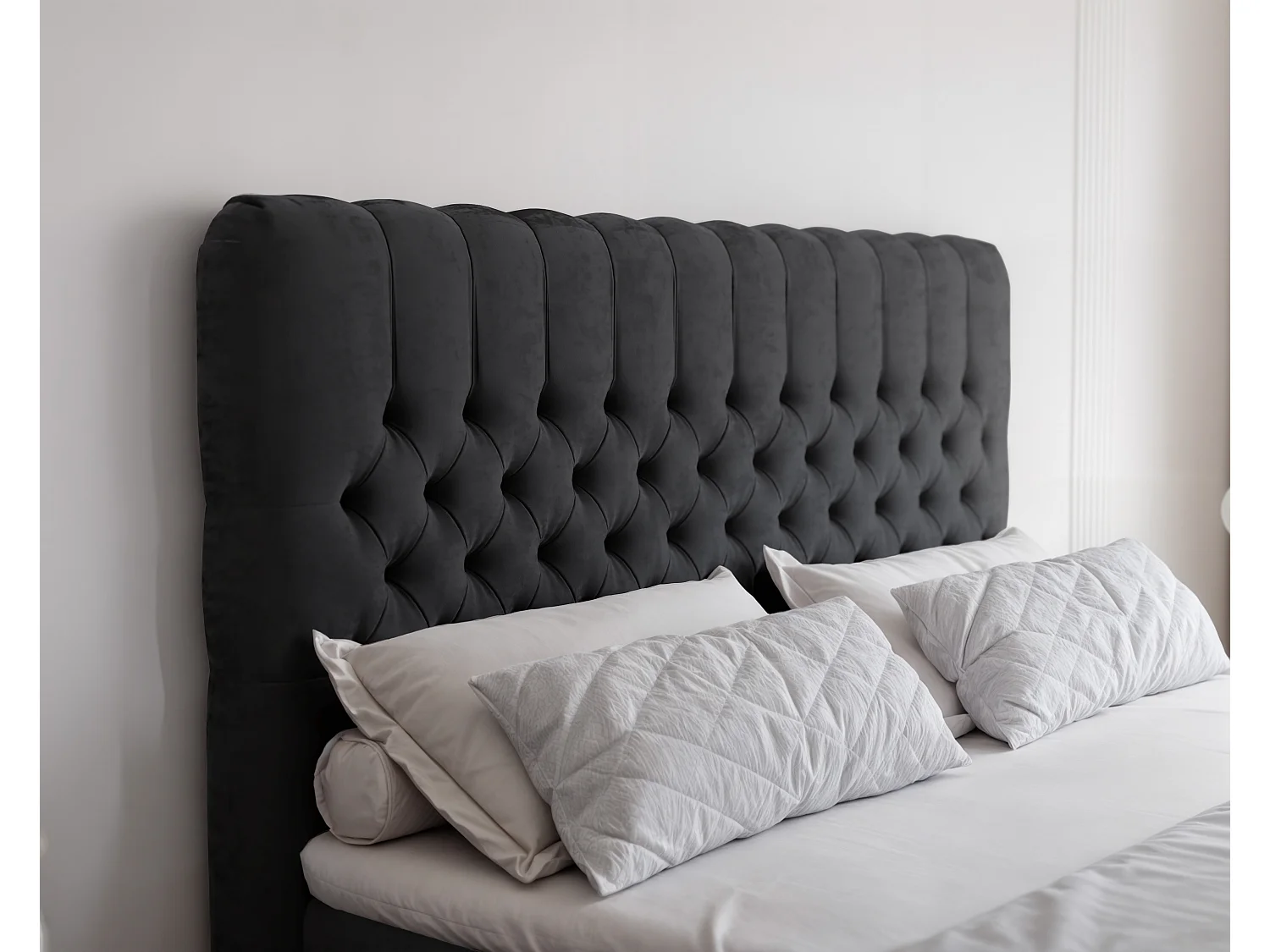 Lit continental rembourré avec matelas, noir - 180x200