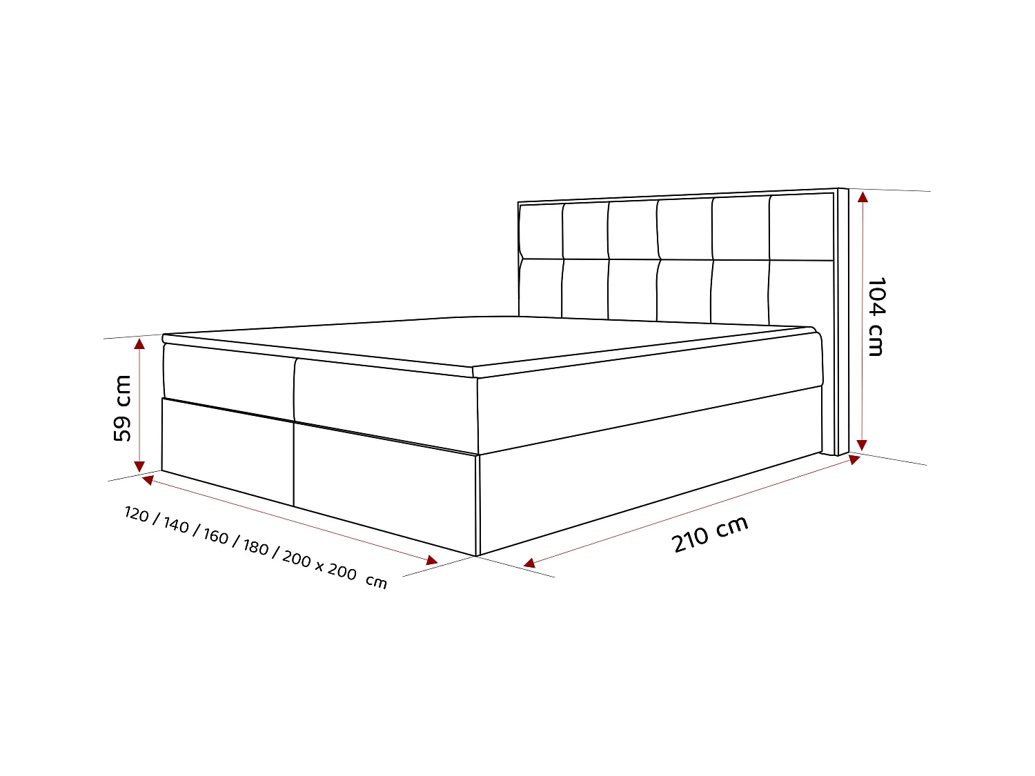 Lit continental rembourré avec surmatelas, gris clair - 120x200 - LAVIO II