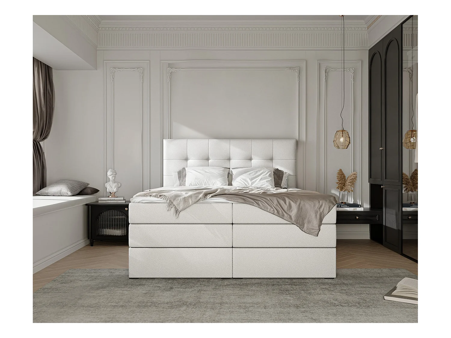 Lit continental rembourré avec surmatelas, blanc  - 200x200 - AZARIO