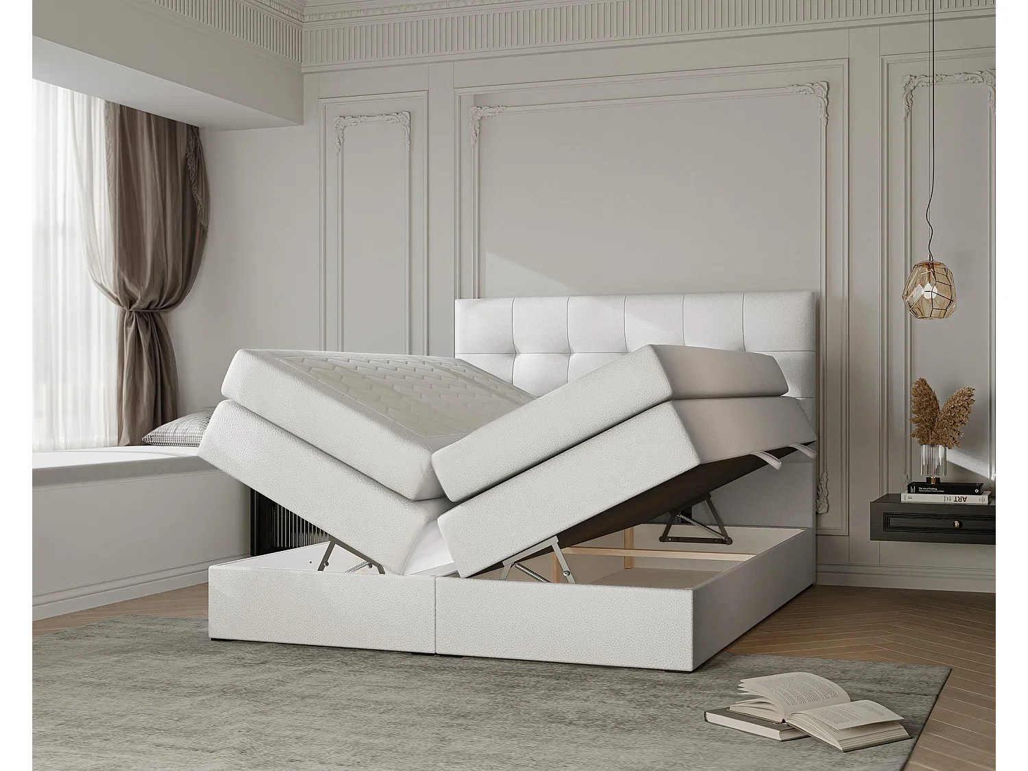 Lit continental rembourré avec surmatelas, blanc  - 200x200 - AZARIO