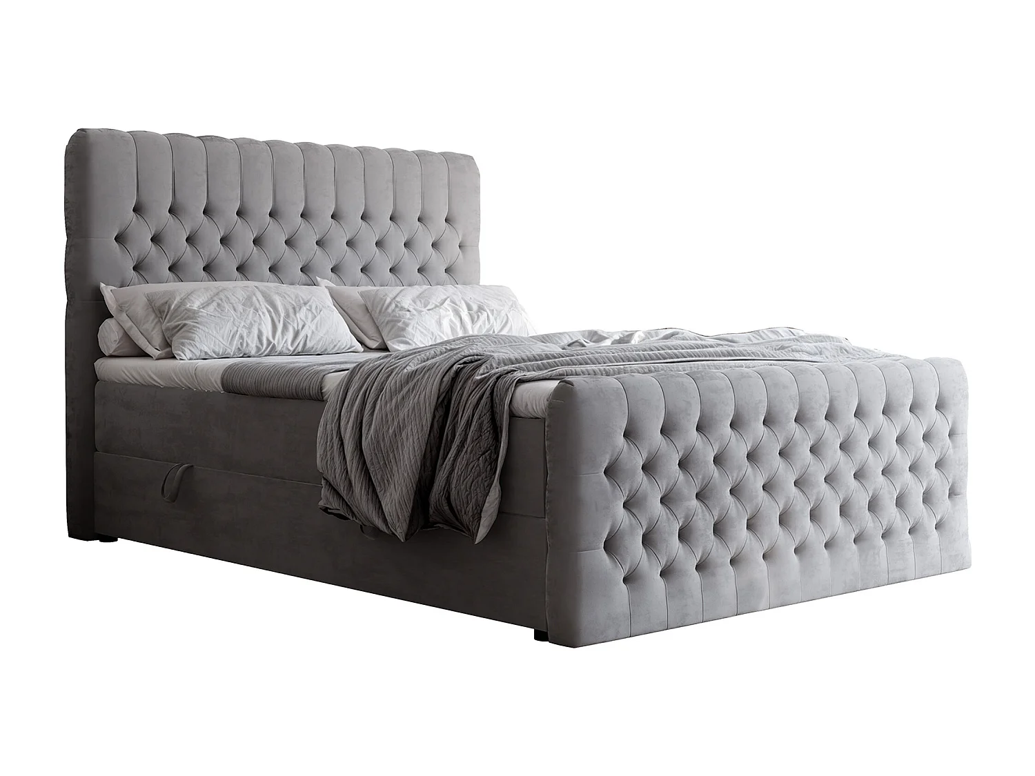 Lit continental rembourré avec matelas, gris clair - 140x200