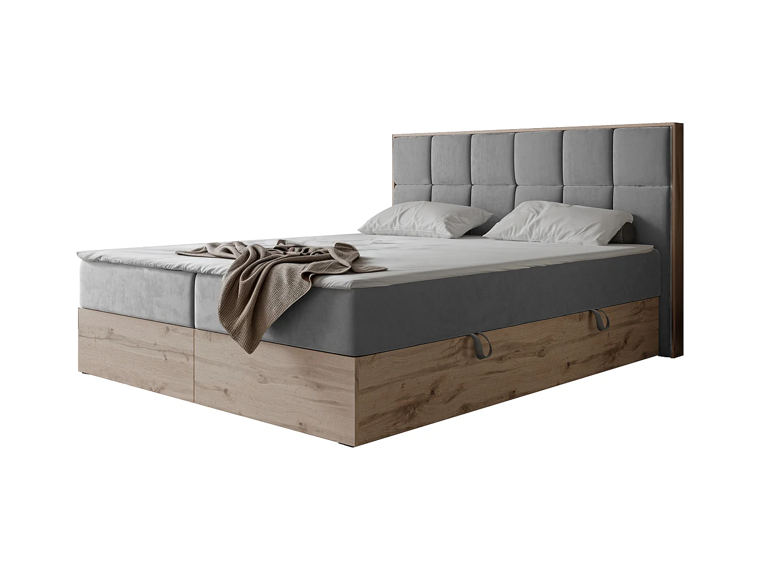 Lit continental rembourré avec surmatelas, gris - 200x200 - LAVIO II