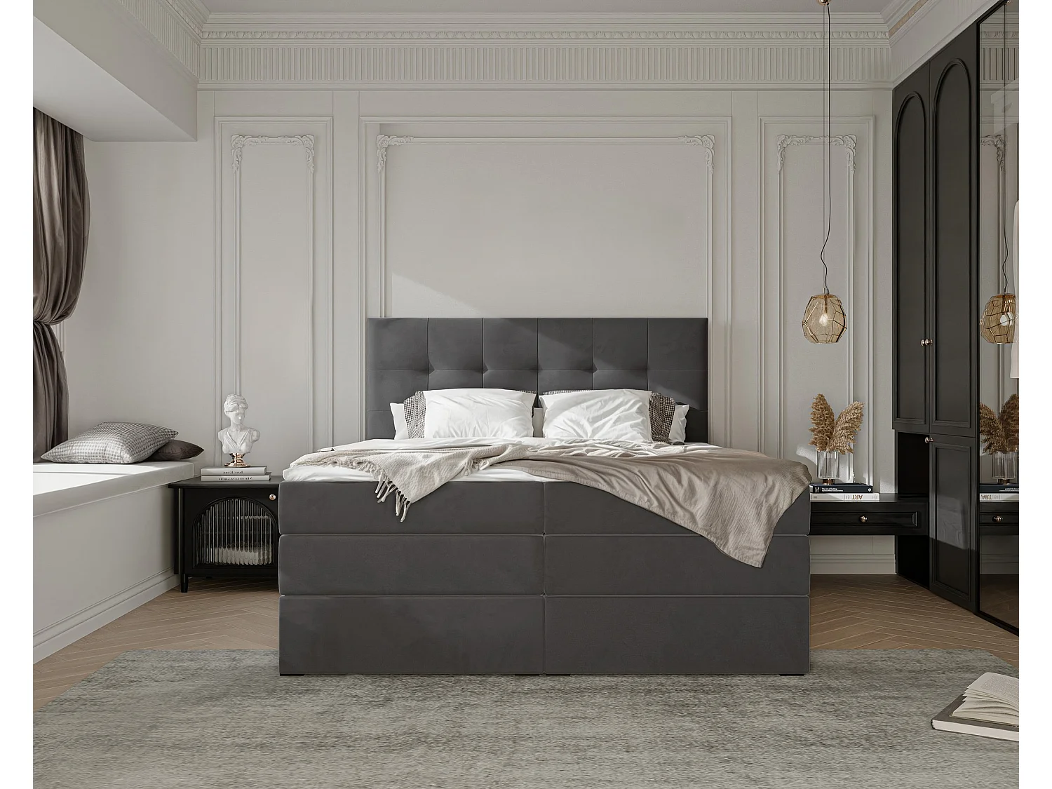 Lit continental rembourré avec surmatelas, gris anthracite - 120x200 - AZARIO