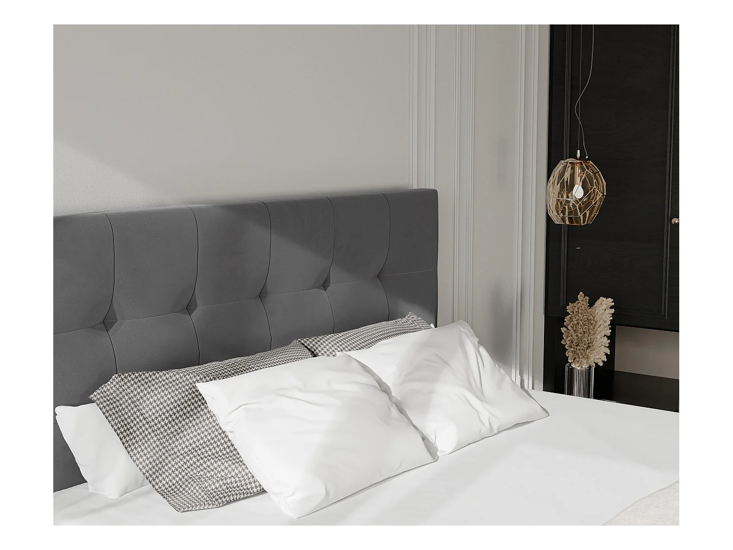 Lit continental rembourré avec surmatelas, gris anthracite - 200x200 - AZARIO