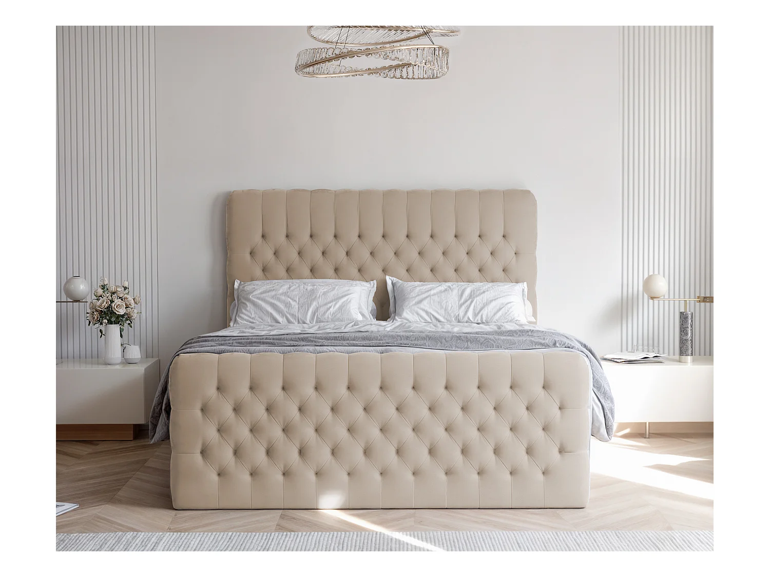 Lit continental rembourré avec matelas, crème - 140x200