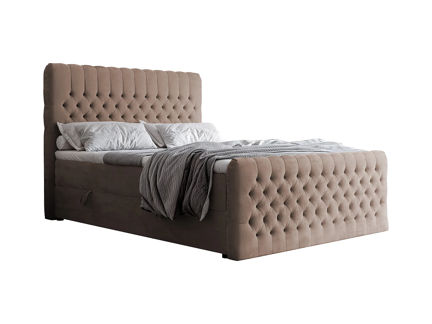 Lit continental rembourré avec matelas, marron - 140x200