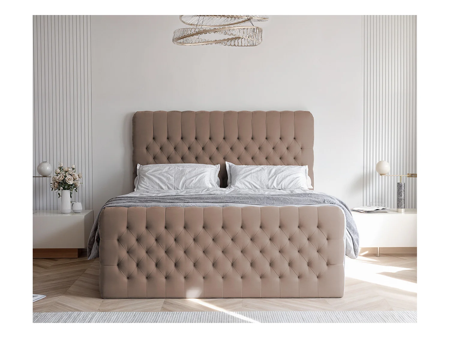 Lit continental rembourré avec matelas, marron - 140x200