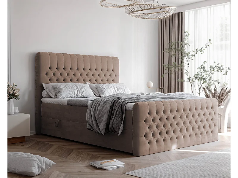 Lit continental rembourré avec matelas, marron - 140x200